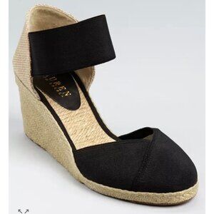 Lauren Ralph Lauren 9 Charla Black Espadrilles Ankle Strap Closed Toe Wedge